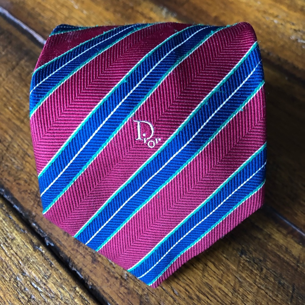 Christian Dior Vintage Striped Necktie Red Blue